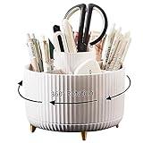 MUAMAX Desk Pencil Pen Holder, 360° Rotating Pencil Pen Organizers for Desk, 5 Slots Desktop Spinning Stationery Supplies Organizer, Cute Pencil Cup Pot for Office, School, Home, Art Supply, White