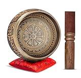 Tibetan Singing Bowl Set Authentic – Handmade in Nepal Sound & Meditation Bowl – Stress Relief Tool and Spiritual Decor for Yoga, Wellness Spaces & Relaxation by Himalayan Bazaar (Brown & Red)