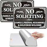 No Soliciting Sign for House 2 Pack, No Soliciting Sign for Front Door Home Self-adhesive 9 x 6 inches, Aluminum Metal Yard Signs, Family, Friends, Neighbors & Deliveries Welcome