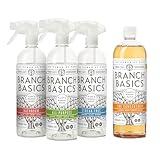 Branch Basics Cleaning Essentials Kit: All Purpose Cleaning Spray, Glass Cleaner, and Bathroom Cleaner - Concentrate (33.8 Oz) + Plastic Spray Bottles for Cleaning (24 Oz) Non-Toxic, Fragrance-Free