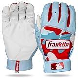 Franklin Sports MLB Batting Gloves - Digitek Camo Baseball + Softball Batting Gloves - Premium Leather Baseball Gear - Adult + Youth Pair - White + C. Blue Camo - Youth Small