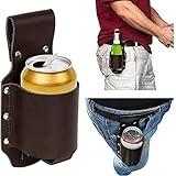 PU Leather Beer Holster, Waist Bag Travel Pouch for 12 Ounce Beer Bottle Beer Can Soda Beverage Holder, for Picnic Beach Barbeques (Brown)