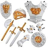 Medieval Knight in Shining Armor Toy for Kids with Helmet Swords Shields Accessories, Knight in Shining Armor Costume Pretend Role Play Cosplay School Party Halloween Dress Up