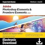 Adobe Photoshop Elements 2025 & Premiere Elements 2025 Student & Teacher Edition | PC/Mac Code | Software Download | Photo & Video Editing | 3-year term license | Activation Required