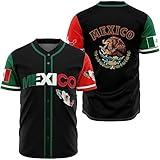 Men's Mexico Baseball Jersey, Eagle Mexico Baseball Button Down Jersey Shirts, Mesh Breathable Mexican Flag Baseball Jerseys Sports Shirt (Black, Size L)