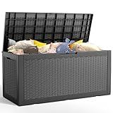 DRATO 100 Gallon Large Deck Box, Outdoor Storage Box for Patio Furniture, Patio Cushions, Gardening Tools, Pool Supplies,660lbs Weight Capacity,Waterproof Resin Storage Boxes (Black)…