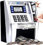 2024 Upgraded ATM Piggy Bank for Kids with Power-Off Memory and Debit Card for Real Money, Onekey Shutdown, Coin Recognition, Target Setting, Bill Feeder, Balance Calculator, Savings Machine Box