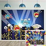 Cityscape Theme Backdrop Night Scene Comics Style Building City Photography Background Baby Shower Boy Girl Kids Birthday Party Decoration Studio Shoot Prop 7x5FT