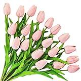 ONLY ART 20pcs Light Pink Artificial Tulip Flowers with Soft Latex Materials for Home & Kitchen Decoration New Year Spring