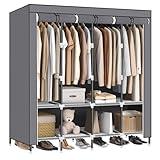 LOKEME Portable Closet，19mm Diameter Portable Closets for Hanging Clothes，Grey Closet with 4 Hanging Rods and 8 Storage Shelves，Non-Woven Fabric，Easy to Assembly，67.9x18.4x70.8 Inches