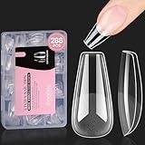 Beetles Gel Nail Tips Medium Coffin Etch X Nail Tips, 12 Sizes 288Pcs Pre Shaped Half Matte Press On Nails Full Cover False Nails for Pastel Spring Nails Acrylic Fake Nails Nail Extensions Kit