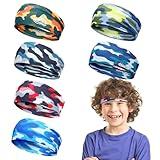Sweatbands for Kids - Non Slip Breathable Kids Athletic Sweatband Football Headband for Boys Girls 4 5 6 7 8 9 10 Years Gifts, Milk Silk Elastic Sweat Absorbing Hairband, Camouflage