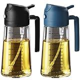 TrendPlain 16oz/470ml Glass Olive Oil Sprayer for Cooking – 2 in 1 Olive Oil Dispenser Bottle for Kitchen Gadgets and Air Fryer Accessories, Salad, BBQ - Black & Navy