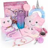 Unicorns Gifts for Girls, Kids Unicorn Toy Set with Light Up Star Pillow/Diary with Lock/Water Bottle/Headband/Eye Mask, Teen Girl Birthday Christmas Unicorns Toy for 4 5 6 7 8 9 10+ Years Old