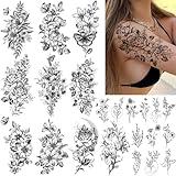 CHARLNET 23 Sheets Flower Temporary Tattoos For Women - Waterproof Realistic Rose Orchid Tattoos Tiny Branch Sketch Fake Tattoos for Women Body Art Arm Neck Hands