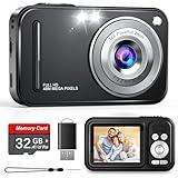 Digital Camera, Autofocus 48MP FHD 1080P Camera for Kids with 16X Zoom Anti Shake, Compact Portable Small Point and Shoot Digital Cameras with 32GB Memory Card for Teens Kids Boys Girls, Black