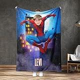 USA Made Custom Superhero Boy Blanket for Kids – Personalized Spider Theme with Photo Face, Soft Fleece Blanket, for Boys 02 Minky 60x80