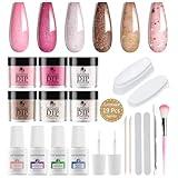 SUTOKAKA Dip Powder Nail Kit Starter, 6 Colors All Seasons Nude Pink Glitter Dipping Powder Set Nail Art Kit with French Dip Container for Women Manicure Design 19Pcs