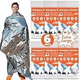 Phafaloop 6 Pack Emergency Thermal Blanket Survival, 84” x 64” Extra Large Mylar Blankets for Outdoor, Space Blanket, Silver Foil for Survival, Survival Kit Camping Blankets, Body Warmer, Hiking