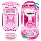 DreamGenius Travel Razors for Women, Travel Size Toiletries Include 1 Handle and 2 Cartridges, Extra Smooth 5-Blade Travel Essentials Razor with Case for Shaving, Pink