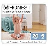 The Honest Company Clean Conscious Diapers for Delicate Skin | Up to 100% Leakproof | Hypoallergenic, Fragrance Free | It's a Pawty | Polybag, Size 5 (27+ lbs), 20 Count