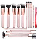 Real Perfection Makeup Brush Set 16 Pcs with 1 Eyebrow Razor Premium Synthetic Foundation Powder Concealers Eyeshadow Blush Makeup Brushes Make up Brushes Kit (Pink)