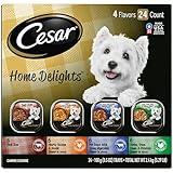 CESAR HOME DELIGHTS Wet Dog Food Pot Roast & Vegetable, Beef Stew, Turkey Potato & Green Bean, and Hearth Chicken & Noodle Variety Pack, (24) 3.5 oz. Easy Peel Trays