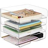 Purilit design 4 Tier Stackable Paper Tray, Clear Letter Tray Desk Organizer, PET Desktop File Organizer for Paper Rack, Letter Trays & Stacking Supports for A4 Paper, Documents, Magazine, Receipts