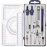 13 Pieces Geometry Set Compass Geometry Tools Math Compass and Protractors Set Metal Drawing Compass Precision Set Graphic Compasses Triangle Rulers Pencils Protractor with Storage Case