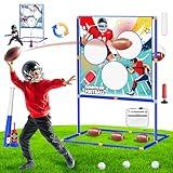 2-in-1 Football & Baseball Toss Target Games for Kids 4-8 8-12, 3-Hole Double-Sided Strike Zone with T Ball Set and Ball Launcher for Toddlers, Indoor Outdoor Toys Backyard Sport Gifts for Boys