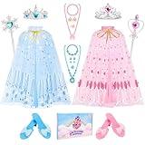 TSDATOWR Princess Dress Up Clothes for Little Girls, Princess Costume Set with Cloak, Shoes, Play Jewelry, Princess Toys for Toddler Kids 3 4 5 6 Years Old, Gifts for Birthday Christmas Halloween