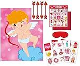 Iconikal Valentine's Day 32 Player Bingo and Pin The Arrow on Cupid Game Set Classroom Group Activity Fun Interactive Learning School