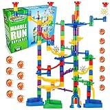 Marble Genius Marble Run - 150 Complete Pieces Maze Track Christmas Toys for Adults, Teens, Toddlers & Kids Aged 4-8 Years Old, (85 Translucent Marbulous Pieces + 65 Glass-Marble Set), Super Set