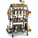 Power Tool Organizer Garage Storage Organization Shelving Tool Holder Drill Rack Shelf Rolling Cart Open Tool Chest Cabinet Box Organizer with Wheels Workshop Garage Gift Ideas for Men Dad