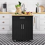 Shintenchi Kitchen Island Cart with Storage,Rolling Kitchen Island Side Table on Wheels with Worktop,Single Door Storage Cabinet and Drawer for Kitchen,Dinning Room, Black