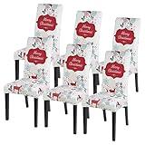 SearchI Christmas Dining Chair Covers Set of 6,Stretch Printed Kitchen Chair Cover Washable Xmas Parsons Chair Protector Slipcovers for Christmas Decoration,Holiday Party(Merry Christmas Letter)