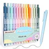 Drawdart 14-Pack Pastel Ballpoint Pens, Medium 1.0mm Black Ink, Retractable - For Smooth Writing and Journaling