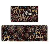 Artoid Mode Firework Cheers Star New Year Kitchen Mats Set of 2, Winter Home Decor Low-Profile Kitchen Rugs for Floor - 17x29 and 17x59 Inch