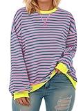 ROSRISS Plus Size Sweaters for Curvy Women Oversized Striped Tops Trendy Long Sleeve Shirts Fall 2X Crewneck Pullover