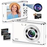 Digital Camera, UHD 4K Digital Camera with Front and Rear Camera, Autofocus 48MP 16X Digital Zoom Vlogging Camera with 32GB Card, 2.8 Inch Screen Compact Photo Shoot Camera for Beginners(White)