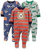 Simple Joys by Carter's Baby Boys' 3-Pack Loose Fit Flame Resistant Fleece Footed Pajamas, Blue Fox/Grey Crocodile/Orange Bear, 2T