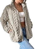 Dokotoo Fleece Womens Jackets Soft Zipper Up Winter Oversized Long Sleeves Side Pockets Plus Size Coats 2024 Plus Size,Khaki Medium