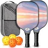 Pickleball Paddles Set of 2 or 4, USAPA Approved Pickleball Paddles Set with 4 Pickleball Balls and Pickleball Carry Bag, Fiberglass Pickle Ball Rackets 2 Pack Gifts for Beginners&Pros(Sunglow 2)