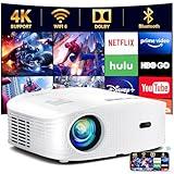 GooDee 4K WiFi Bluetooth Projector - Smart 1080P Projector, Movie Projector, Netflix/Amazn Prime Video Certified, Video Projector For Home Theater Dolby Audio Zoom Portable Projector TV Stick PPT