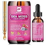 3000mg Sea Moss Liquid Drops - Organic Black Seed Oil & Irish Sea Moss Gel with Burdock Root Bladderwrack, Elderberry, Vitamin C & D3, 6X Stronger Seamoss Raw for Immunity Booster, Digestive Health