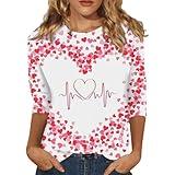 Shop with Prime Try Before You Buy,Basics Tee Shirt Women Women's Long Sleeved Round Neck Valentine's Day Printed Top Scrub Undershirt Women (Pink-3, S)