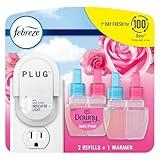 Febreze Plug In Air Freshener, Odor-Fighting Scented Oil Starter Kit, Air Fresheners for Home and Bathroom and Kitchen, Long Lasting for Strong Odors, Downy April Fresh Scent, Warmer + 2 Refill