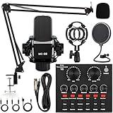 Podcast Equipment Bundle, All-in-One Audio Interface with Studio Condenser Microphone Perfect for Podcasting, Recording, Singing, Streaming and Gaming, PC, Smartphone, YouTube, TikTok (V8)