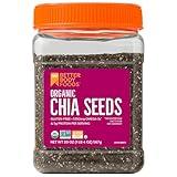 BetterBody Foods Organic Chia Seeds with Omega-3, Non-GMO, Gluten Free, Keto Diet Friendly, Vegan, Good Source of Fiber, Add to Smoothies, 1.25lb