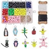 SUNNYCLUE 1 Box 600+Pcs DIY 10Sets Bead Pets Kit 8mm Large Pony Beads Animals Keychain Kit Video tutorials Gecko Lizard Spacers for Christmas Crafts Gift Fun Supplies Paper Instruction